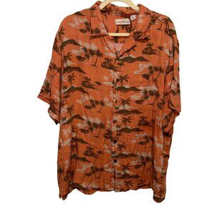 Caribbean Orange Hawaiian Shirt XL Button-Up Short Sleeve Palm Tree Print